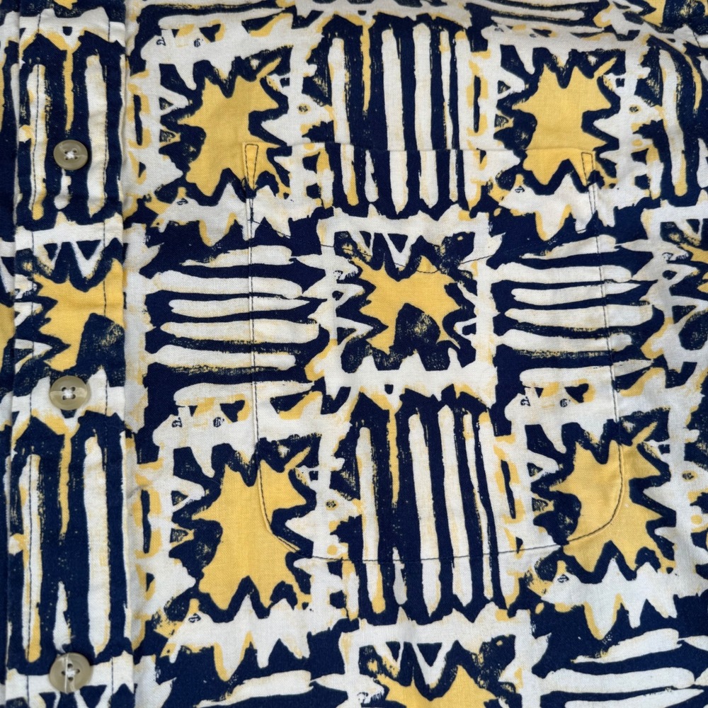 Alexander Martin Mens XL Short Sleeve Button Down Shirt Abstract Geo Navy Yellow - Picture 3 of 6